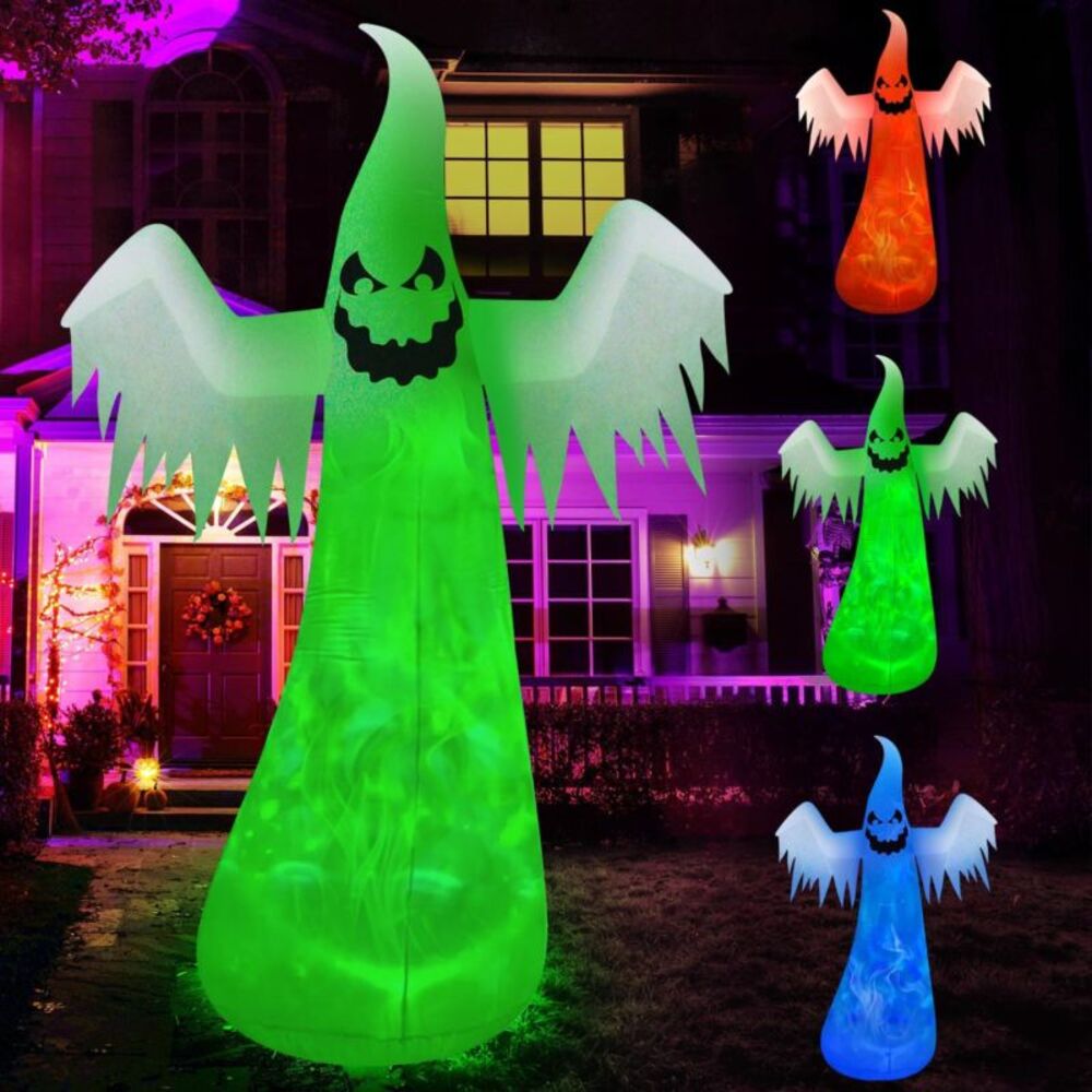 Halloween Inflatable Blow up + Rotating LED Lights Ghost Decoration Lawn12ft